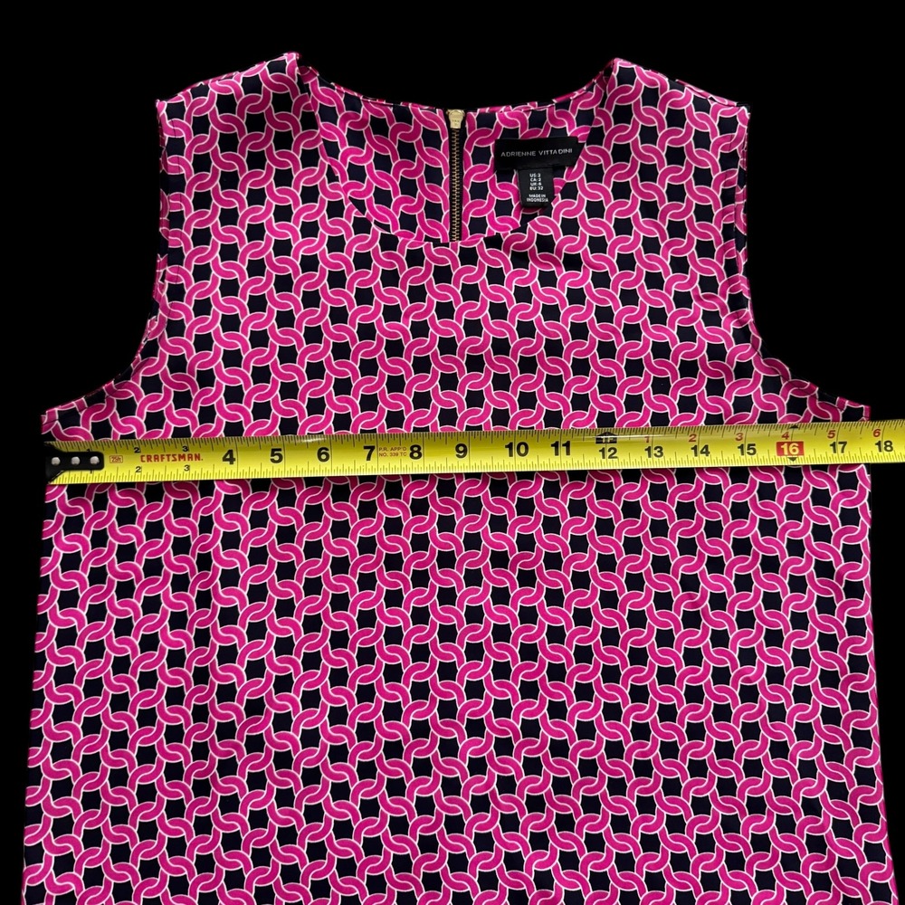 Adrienne Vittadini Geometric Print shift Dress Pink Navy‎ Sleeveless sz 2 office - Picture 6 of 8